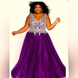 Sydney's Closet Purple Sequin Embellished Prom Gown